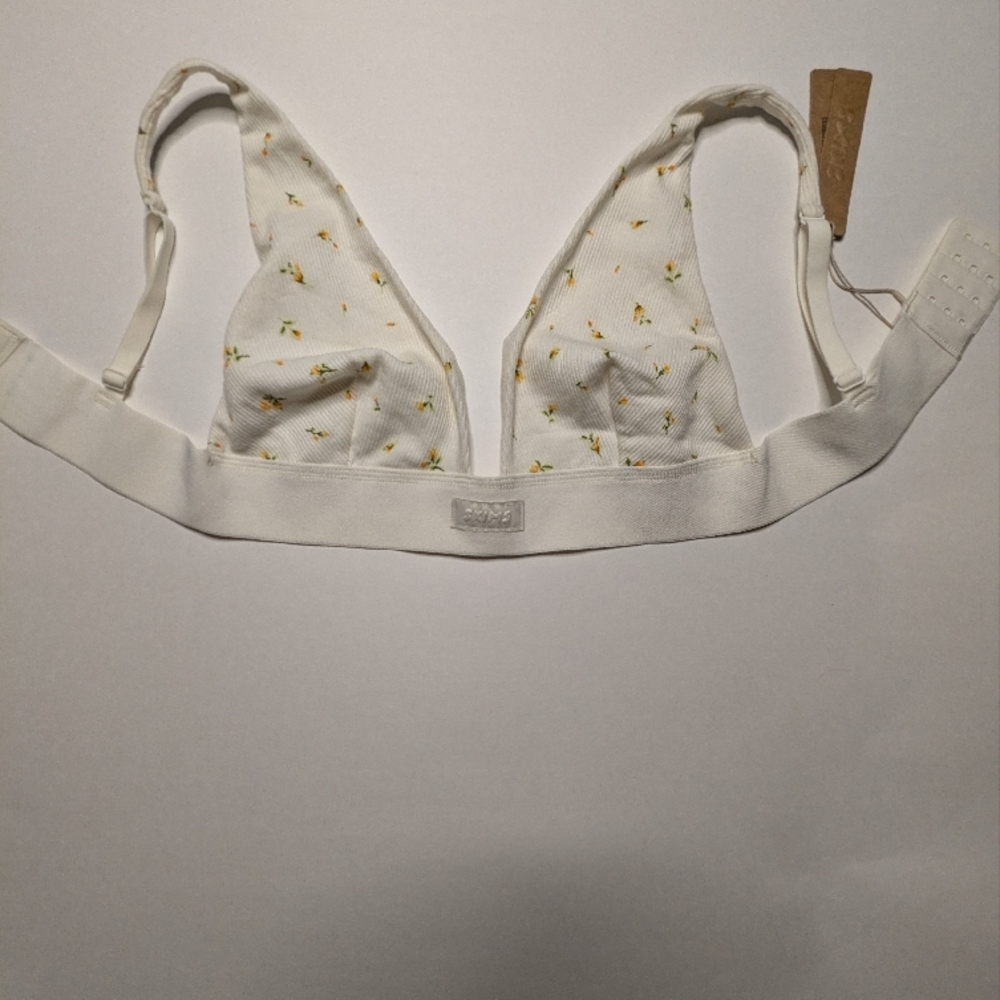 SKIMS Cotton Rib Plunge Bralette Marigold Rosebud Print S